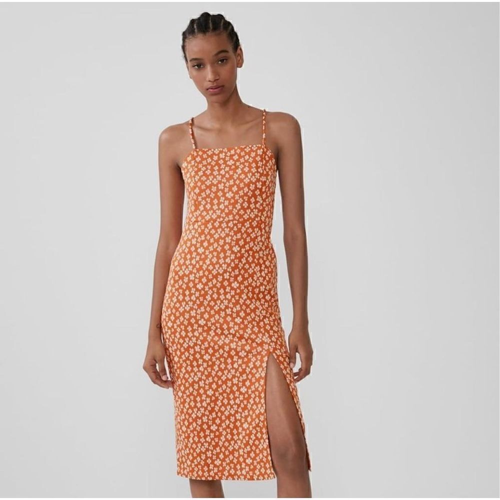 Zara Women's Orange and Cream floral Dress size small